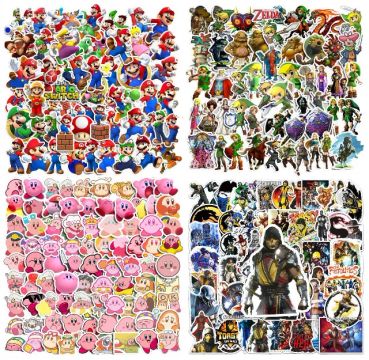 Kit 250 Adesivos de Kirby, Mario, Luigi, Zelda, Link, Mortal Kombat - Pcs Peças Unidades