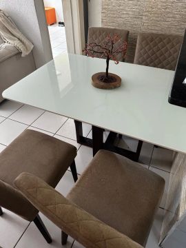 Mesa de Jantar em Vidro 4 Cadeiras