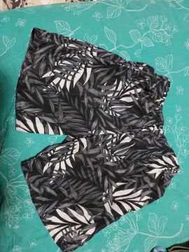 Shorts de Praia Masculino - Tropical - Preto e Branco
