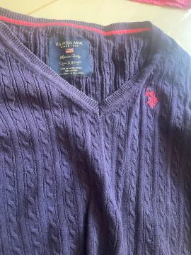 Suéter de tricô azul feminino, marca Polo