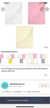 Kit Lençol Berço Mini 3 Peças - Percal 200 Fios