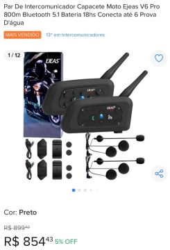 Par Intercomunicador Bluetooth EJEAS V6 Pro+ para capacete comunicação 6 riders