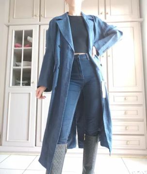 Sobretudo 100% linho azul M Zara