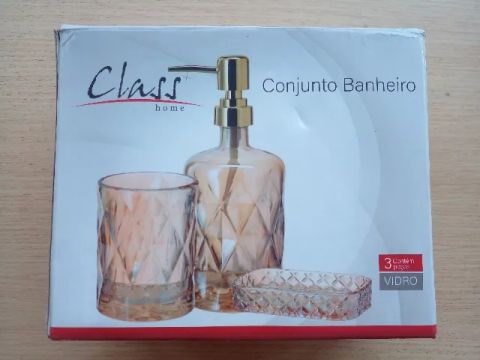KIT JOGO DE LAVABO 03 PÇS EM VIDRO DIAMANTE.  