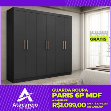 Guarda Roupa Preto MDF Casal Entrega e Monta Grátis 