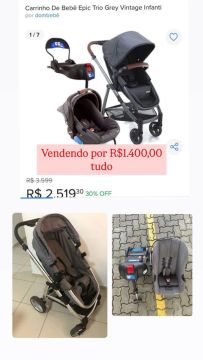Carrinho de Bebê Epic Trio Grey Vintage Infanti