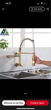 Torneira de Cozinha com Bico Articulado Dourada de parede