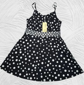 Vestido de Malha Poliéster Preto com Poás Brancas Novo