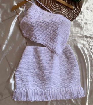 Conjunto Crochê Branco - Top e Saia