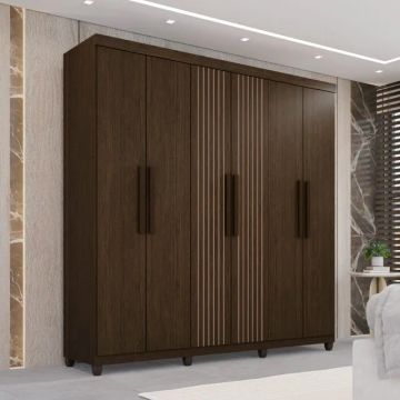 Promoção! Roupeiro Portugal Frison 6 Portas 2 Gavetas Marrom Até 12x