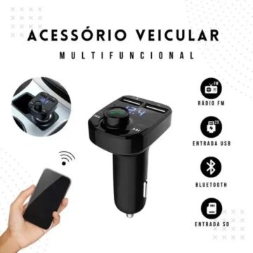 Transmissor Veicular 2 Entradas USB Cartão SD Bluetooth