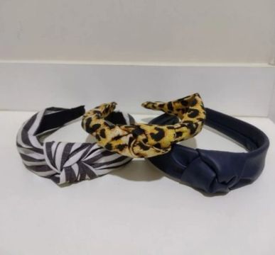 3 Tiaras de Cabelo - Zebra, Leopardo e Azul