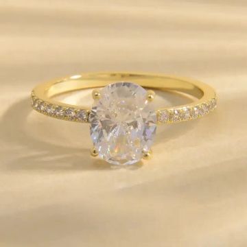 Anel Solitário Moissanita 2ct em Prata 925 com Banho de Ouro 18k