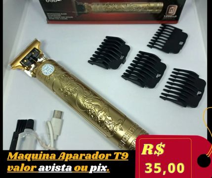 Máquina Aparadora de Cabelo T9 - Ouro - Nova!