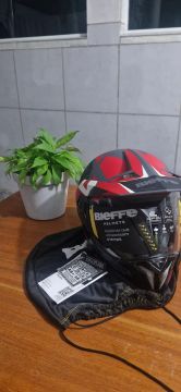 Capacete Bieffe 3 Sport Cinza-Escuro e Vermelho - NOVO
