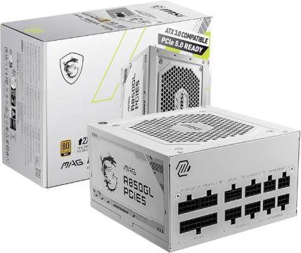 Fonte MSI MAG A850GL, 850W, 80 Plus Gold, Modular, PFC Ativo, Branca, Nova, Lacrada