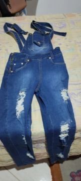 Macacão Jeans Destroyed Azul