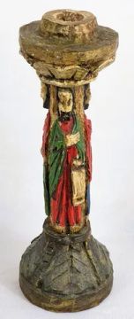 Raro Castiçal esculpido Madeira policromada sustentado imagens de Cristo *Descrição