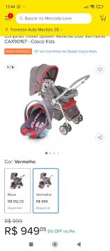 Carrinho de Bebê Cosco Kids Reverse Duo Vermelho
