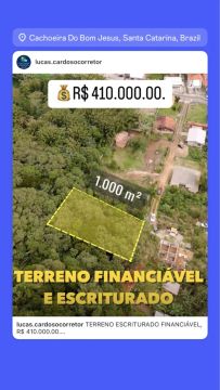 Terreno com escritura pública, matrícula no registro, mil m2.