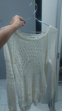 Blusa de Crochê Branca manga longa