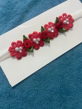 Faixa de Cabelo Bebê Flores Vermelhas