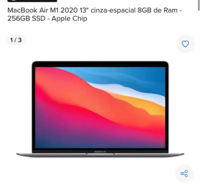 MacBook Air M1 2020 13'' Cinza Espacial 8GB RAM 256GB SSD