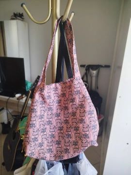 Bolsa rosa de gato da sorte Maneki Neko tipo sacola com fecho