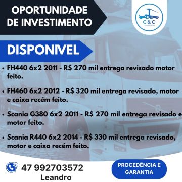 Frota disponível- FH 440/ FH 460/ Scania G380/ Scania R440