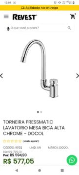 TORNEIRA DE MESA PARA LAVATÓRIO PRESMATIC DOCOL