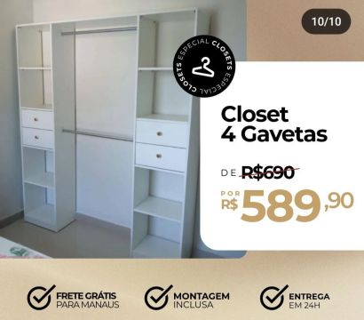 Closet 4 Gavetas - Branco - Novo