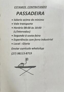 Vaga de Emprego de Passadeira Profissional 