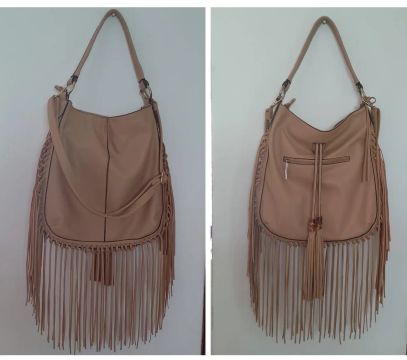 Bolsa de Ombro com Franjas Bege