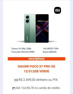Xiaomi Poco X7 Pro 5G 12GB/512GB Verde - Novo