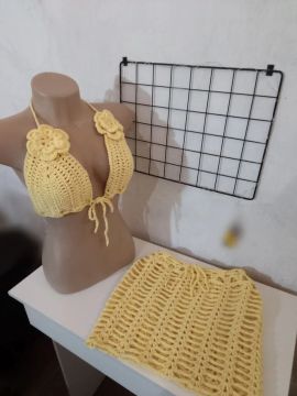 Conjunto de Biquíni Crochê Amarelo