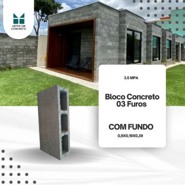 Bloco de Concreto 03 Furos com Fundo - 3,5 MPA