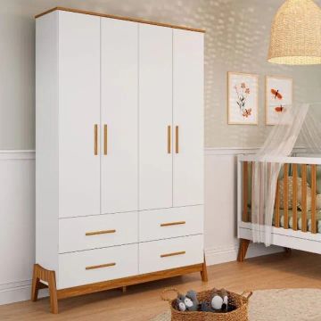 Guarda-Roupa 4 Portas Retrô Branco Brilho/Amêndoa tt43