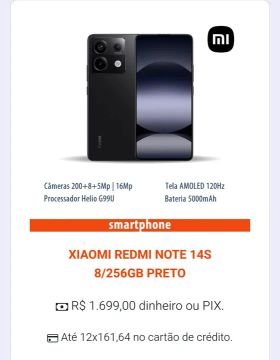 Xiaomi Redmi Note 14S 8GB/256GB Preto