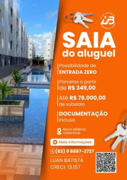Parcelas a partir R$468,00 apartamento novo