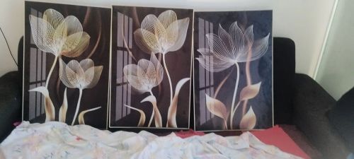 Painel de 3 Quadros Decorativos com Flores