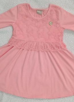Vestido Infantil Rosa com Renda. Tamanho3. 