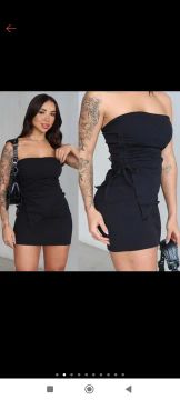 Conjunto blusa tomara que caia franzida e mini saia preta Tam único veste p/m