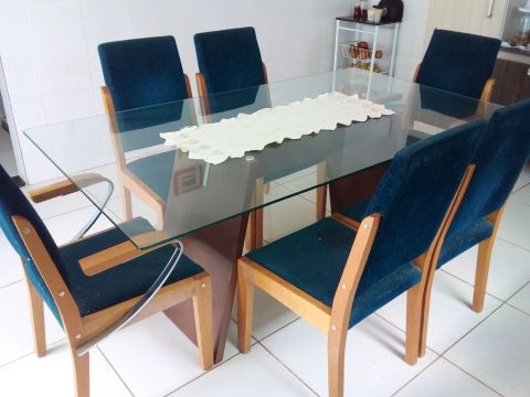 Mesa de Jantar em Vidro com 6 Cadeiras