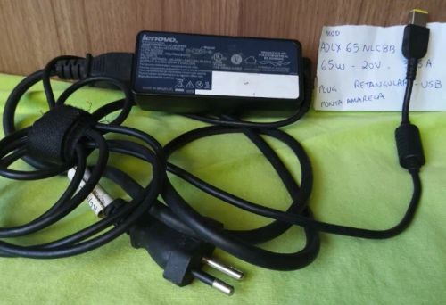 Carregador Notebook Lenovo ADLX65NLCBB 65W 20V 3,25A Bivolt Plug Ret. USB ponta amarelo