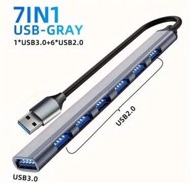 Hub USB 7 em 1 - 1x USB3.0 e 6x USB2.0 - Cinza