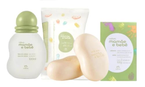 Mamãe e Bebê Natura: Água de Colônia+Sabonete+Lenço Umedecido