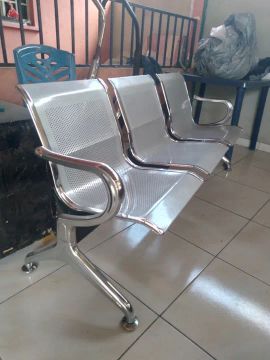 Longarina 3 Lugares Metálica Cromada Cadeira de Espera Prata