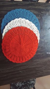 Jogo Americano Crochê - Vermelho, Branco e Azul