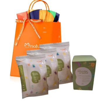 Caixa c/ 2 Unidades Sabonete Natura Mamãe Bebê 100gr cada + 3pctes lenços umedecidos