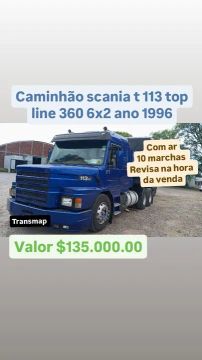 Caminhão scania t 113 6x2 Top line Ano 1996